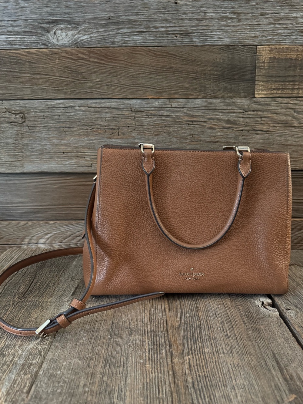 kate spade Brown Pebbled Leather Satchel with Shoulder Strap